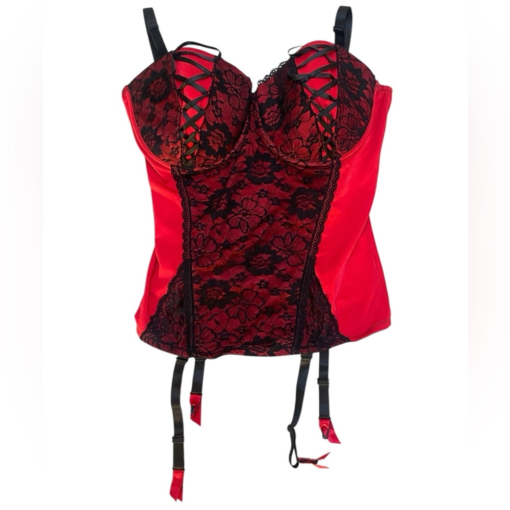 BodyRage Red and Black Lace Corset
